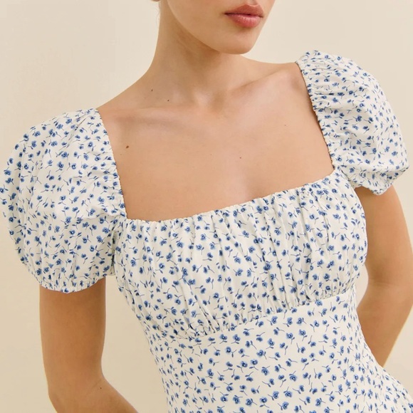 Reformation Marielle Puff Sleeve Dress in Hanna Blue Floral Size 4 - Picture 5 of 11